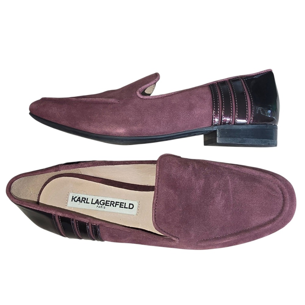 Karl Lagerfeld Paris Bea Plum Suede Patent Leather Trim Loafers Flats Womens 6M